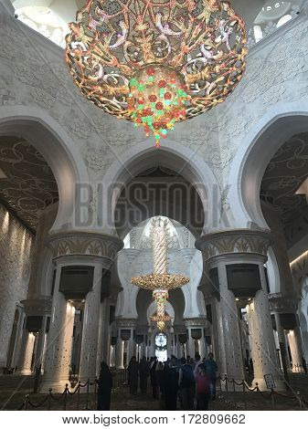 ABU DHABI, UAE-FEB 11, 2017: Sheikh Zayed Grand Mosque in Abu Dhabi, United Arab Emirates. It is the key place of worship and may be visited by more than 40,000 people during Eid.