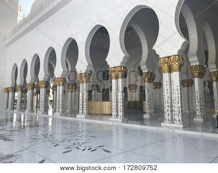 ABU DHABI, UAE-FEB 11, 2017: Sheikh Zayed Grand Mosque in Abu Dhabi, United Arab Emirates. It is the key place of worship and may be visited by more than 40,000 people during Eid.