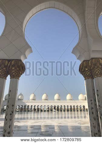 ABU DHABI, UAE-FEB 11, 2017: Sheikh Zayed Grand Mosque in Abu Dhabi, United Arab Emirates. It is the key place of worship and may be visited by more than 40,000 people during Eid.