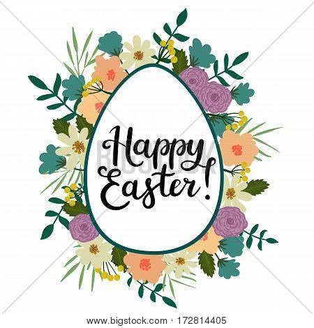 Happy Easter Modern Calligraphy Style Greeting Card. Hand Written Text.