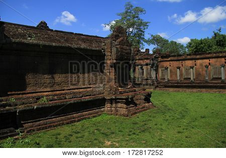 In Area around Angkor Wat part of Khmer temple complex popular among tourists ancient landmark and place of worship in Southeast Asia. Siem Reap