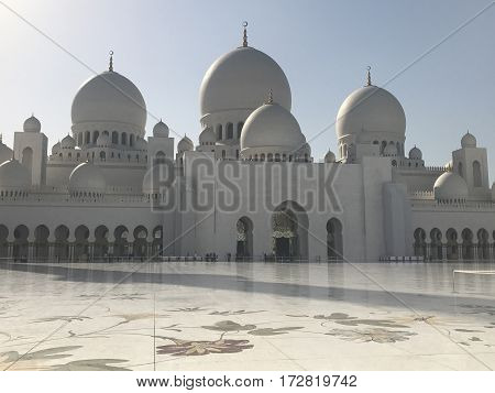 ABU DHABI, UAE-FEB 11, 2017: Sheikh Zayed Grand Mosque in Abu Dhabi, United Arab Emirates. It is the key place of worship and may be visited by more than 40,000 people during Eid.