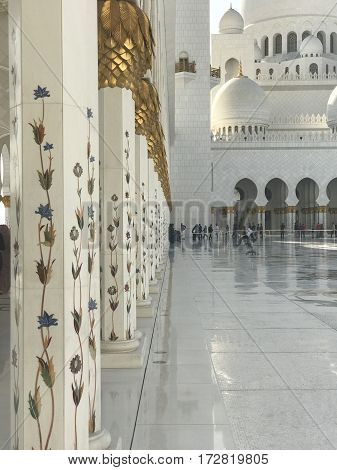 ABU DHABI, UAE-FEB 11, 2017: Sheikh Zayed Grand Mosque in Abu Dhabi, United Arab Emirates. It is the key place of worship in the UAE and may be visited by more than 40,000 people during Eid.