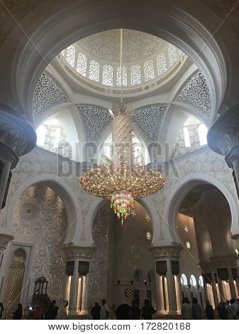 ABU DHABI, UAE-FEB 11, 2017: Sheikh Zayed Grand Mosque in Abu Dhabi, United Arab Emirates. It is the key place of worship in the UAE and may be visited by more than 40,000 people during Eid.