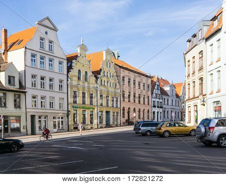 WISMAR GERMANY - February 21 2017: View of Wismar Old Town streets with vintage houses