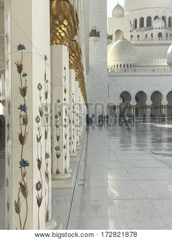ABU DHABI, UAE-FEB 11, 2017: Sheikh Zayed Grand Mosque in Abu Dhabi, United Arab Emirates. It is the key place of worship in the UAE and may be visited by more than 40,000 people during Eid.