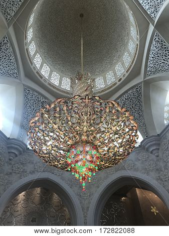 ABU DHABI, UAE-FEB 11, 2017: Sheikh Zayed Grand Mosque in Abu Dhabi, United Arab Emirates. It is the key place of worship in the UAE and may be visited by more than 40,000 people during Eid.