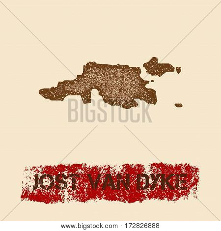 Jost Van Dyke Distressed Map. Grunge Patriotic Poster With Textured Island Ink Stamp And Roller Pain