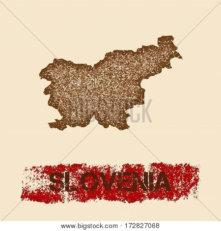 Slovenia Distressed Map. Grunge Patriotic Poster With Textured Country Ink Stamp And Roller Paint Ma