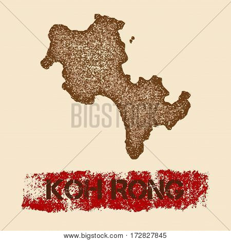 Koh Rong Distressed Map. Grunge Patriotic Poster With Textured Island Ink Stamp And Roller Paint Mar