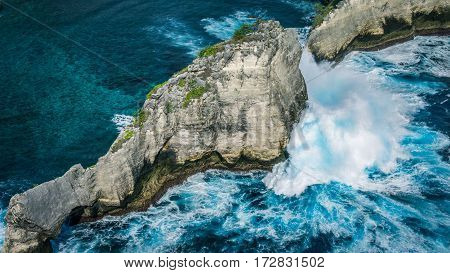 Beautiful Huge Wave hitting Rock on Atuh Beach, Nusa Penida, Bali - Indonesia