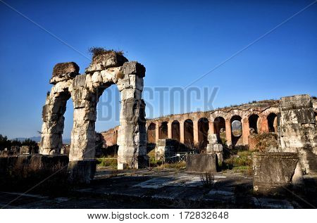 The Amphitheater of Santa Maria Capua Vetere, the second biggest roman amphitheater, tourist destination for cultural trips to Italy