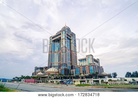 Kota Kinabalu,Sabah-Aug 17, 2016:View of Sabah State Administrative Centre in Kota Kinabalu,Sabah,Borneo.The complex consists of a single 33-storey office tower and two 9-storey office buildings
