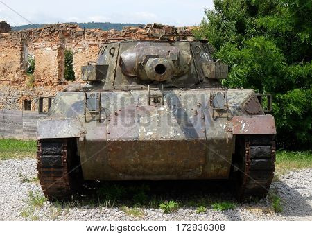 TURANJ, CROATIA - JUNE 11: Military tanks Open air museum of the Croatian War of Independence, 1991 - 1995, (Homeland War, Domovinski Rat), Turanj, Croatia on June 11, 2016