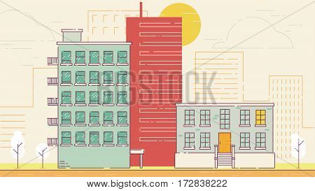 City Street stroke style vector illustration skyskrapers