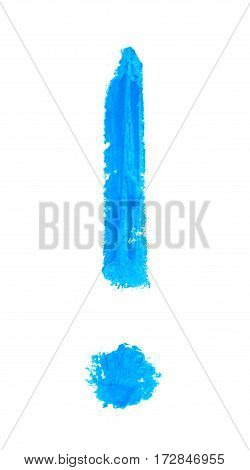 Exclamation point symbol drawn with a wax crayon isolated over the white background