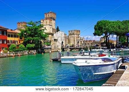 Lago di Garda - pictorial view with Rocca Scaligera in Sirmione. Italy