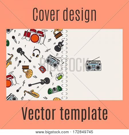 Cover design for print with music instrument pattern. Vector illustration