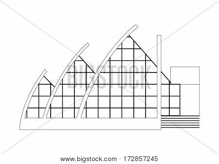 Vector Sketch Architecture Building Project. Amphitheater Opera, Balet, Theater, Art Gallery, Gallery of Modern Art.