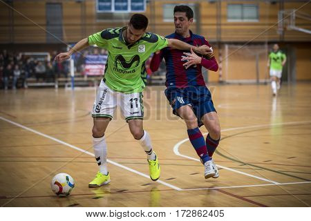 VALENCIA, SPAIN - FEBRUARY 19: (L) Taffy and Berrocal during Spanish league match between Levante UD FS and Movistar Inter at Cabanyal Stadium on February 19, 2017 in Valencia, Spain