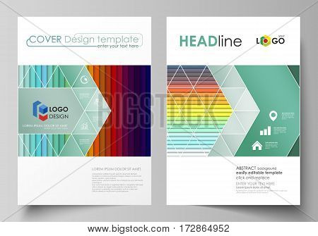 Business templates for brochure, magazine, flyer, booklet or annual report. Cover design template, easy editable vector, abstract flat layout in A4 size. Bright color rectangles, colorful design with overlapping geometric rectangular shapes forming abstra