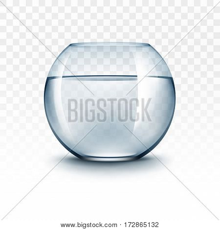 Vector Realistic Blue Transparent Shiny Glass Fishbowl Aquarium with Water without Fish Isolated on White Background