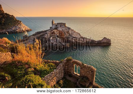 View of the church of Portovenere, in Italy.