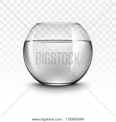 Vector Realistic Black Transparent Shiny Glass Fishbowl Aquarium with Water without Fish Isolated on White Background