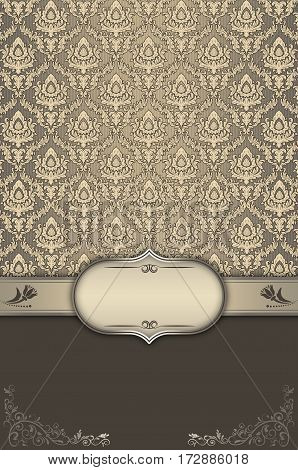 Vintage background with beige decorative border frame and old-fashioned patterns.