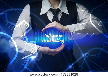 Business, Technology, Internet And Networking Concept. Business Woman Chooses Icon - Influence Marke