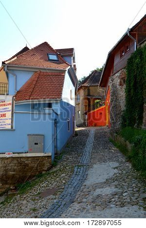 Urban landscape in the downtown of the medieval city Sighisoara, Transylvania
