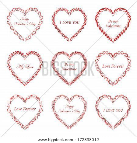 Valentine's Day vintage frames on white background