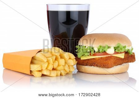 Fish Burger Fishburger Hamburger And Fries Menu Meal Combo Cola Drink Isolated