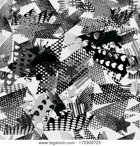 Abstract Seamless Pattern For Girls,boys.creative Vector Background With Hearts, Stars, Geometric Fi