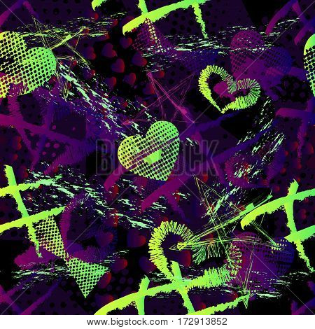 Abstract Seamless Pattern For Girls,boys.creative Vector Background With Hearts, Stars, Geometric Fi