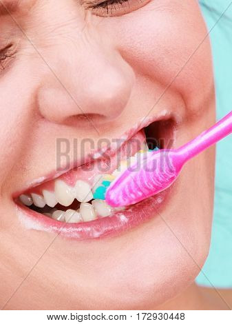Woman Brushing Cleaning Teeth