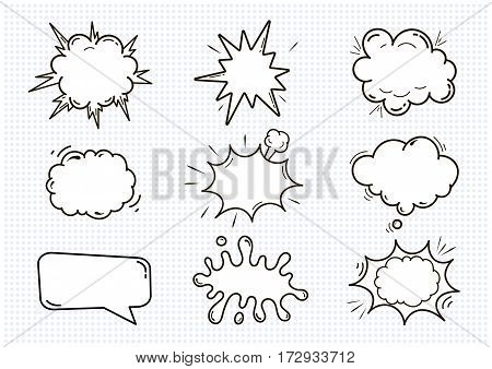 Empty Comic sound speech bubbles. Set isolated on white background vector illustration. clouds with place for text.