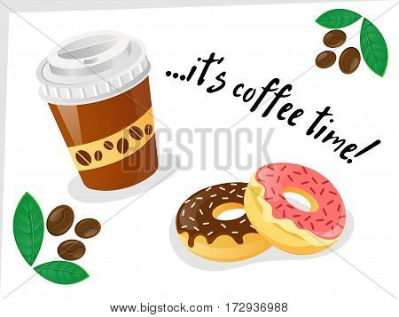 Poster Coffee cap Сoffee beans and Donuts