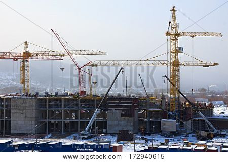 Building Construction With Crane