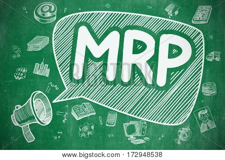 MRP - Materials Requirement Planning on Speech Bubble. Doodle Illustration of Yelling Loudspeaker. Advertising Concept.
