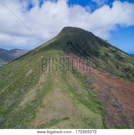 Aerial image of Koko Crater trail volcano