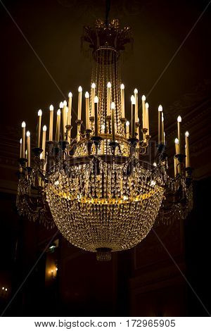 ancient classic Murano glass crystal chandelier lighted