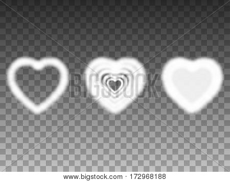 Vector illustration of a set of air heavenly smoke hearts. Isolated transparent background. Elements for design.