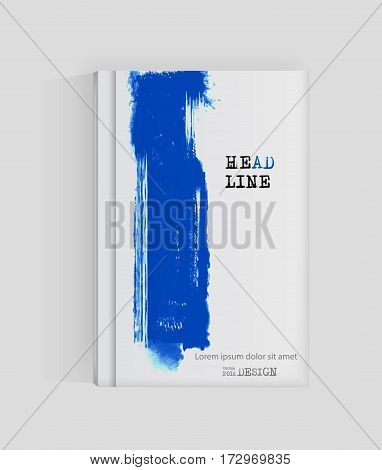 Blue abstract design. Ink paint on brochure Watercolor element isolated on white. Grunge banner paints. Simple composition. Liquid ink. Background for banner card poster identityweb design.