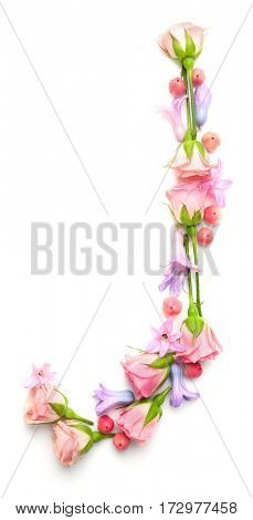 Letter J made of flowers on white background
