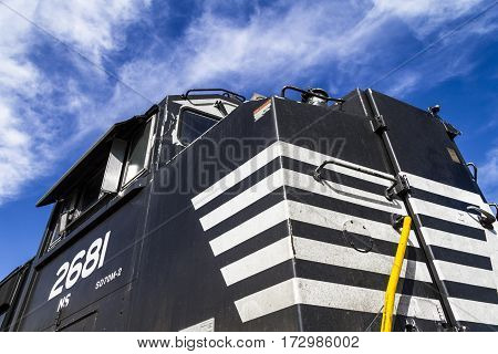 Indianapolis - Circa February 2017: Norfolk Southern Railway Engine Train. NS is a Class I railroad in the US and is listed as NSC I