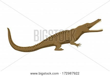 Cartoon green crocodile danger predator and australian wildlife river reptile carnivore alligator with scales teeth flat vector illustration. Tropical africa safari zoo character crocodylus.