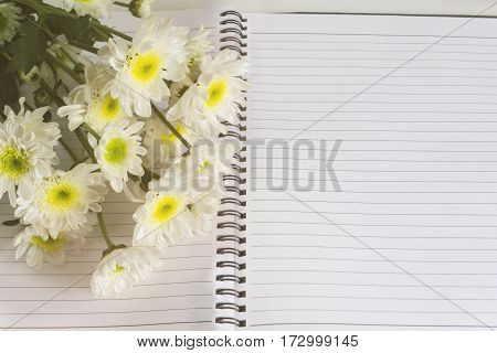 Blank Area Note Book Or Diary With Flower