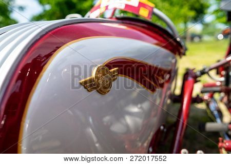 Paaren Im Glien, Germany - May 19, 2018: Emblem Of A Motorcycle Simson. Die Oldtimer Show 2018.