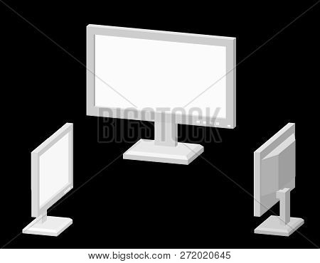 Computer Monitor Icon. Isolated On Black Background. 3d Vector Illustration. Dimetric Projection.